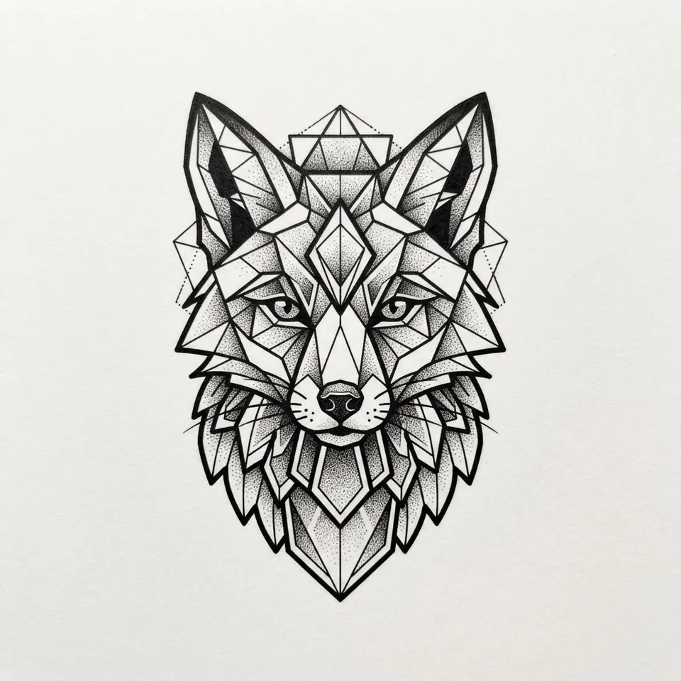 Blackwork/dotwork: geometryczny lis - Gemini 3.1 Flash Lite Image przez API