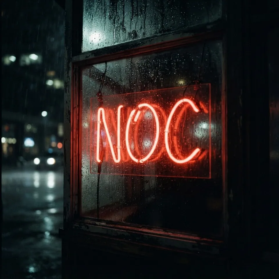 Test okładki z jednym słowem „NOC” w neonie - Gemini 3.1 Flash Lite Image przez API